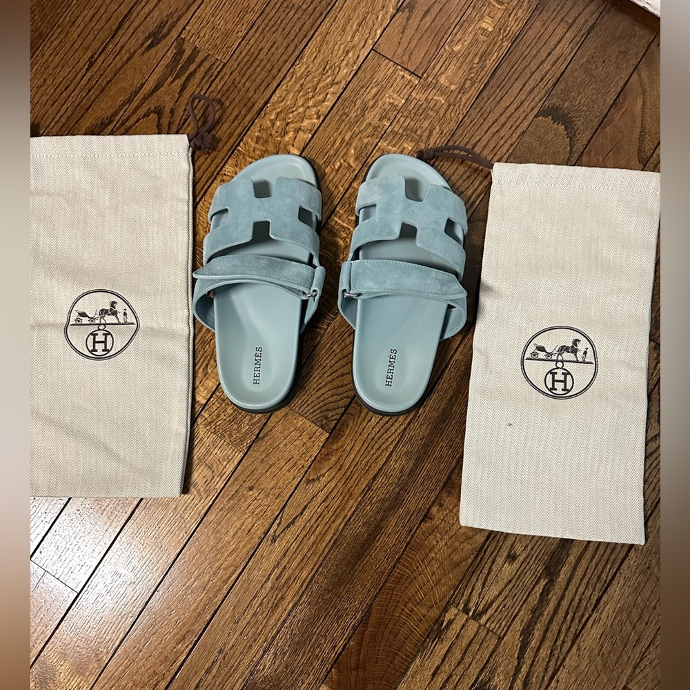 Blue Suede Hermes Chypre Sandals